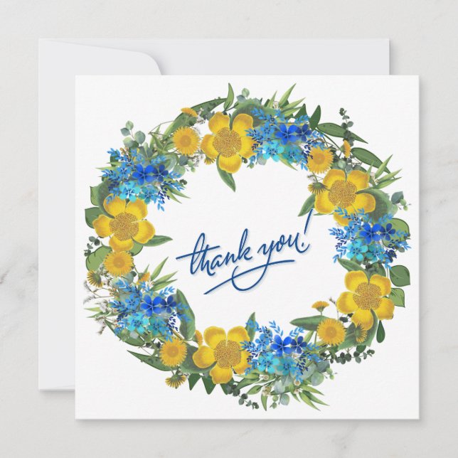 Wreath Wedding Flowers Floral Vector Thank You Invitation (Front)