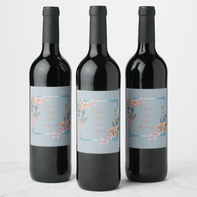 Wreath Wedding Flowers Floral Vector Thank You  Wine Label (Bottles)