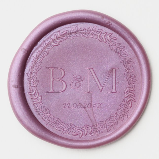 Wreath Wedding Logo Initial Letters Monogram Wax Seal Sticker (Front)