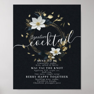 Wreath Wedding Signature Cocktails Drinks Menu Poster