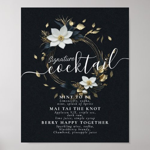 Wreath Wedding Signature Cocktails Drinks Menu Poster