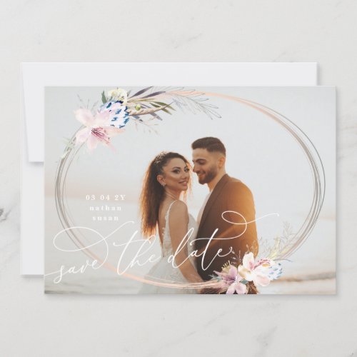 Wreath Whimsical Boho Save the Date Photo Card