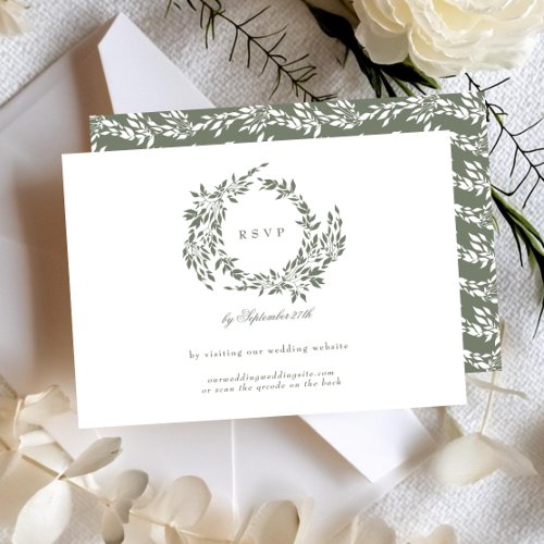 Wreath White  Sage Green Classic Wedding Website RSVP Card