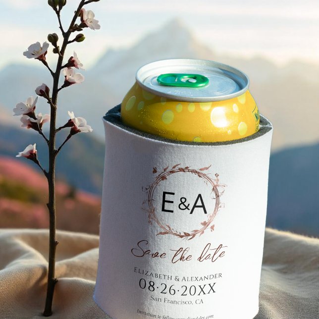 Wreath Wildflower Spring Wedding Save The Date Can Cooler (Creator Uploaded)