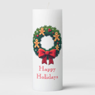 Wreath with Gingerbread Men Pillar Candle