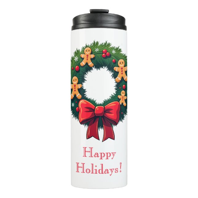 Wreath with Gingerbread Men Thermal Tumbler (Front)
