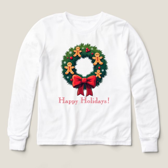 Wreath with Gingerbread Men Tri-Blend Shirts (Design Front)