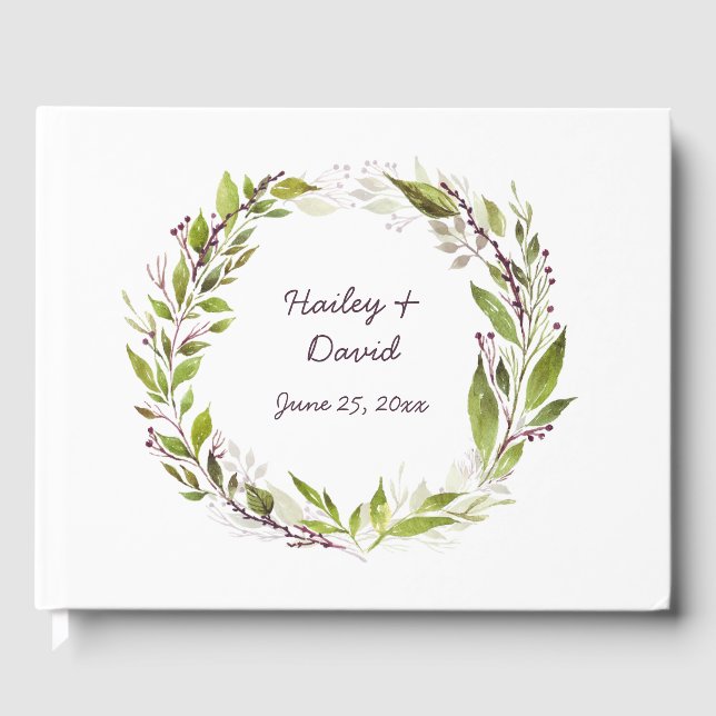 Wreath with Plum Purple Berries Vines Guest Book (Front)