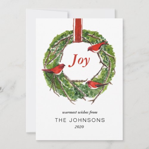 Wreath with red Cardinal Holiday Card