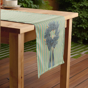 Wreath with Ribbon Green Stripes Simple Short Table Runner