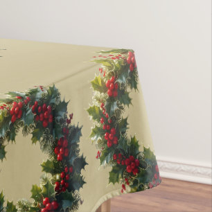 Wreath With Seasonal Woodland Red-Colored Dupes Tablecloth