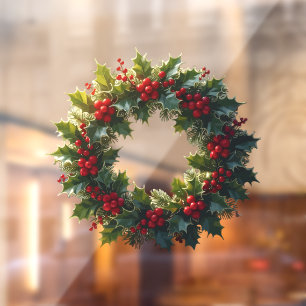 Wreath With Seasonal Woodland Red-Colored Dupes Window Cling