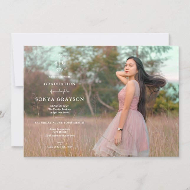 Wreathed Initials Graduation Announcement (Front)