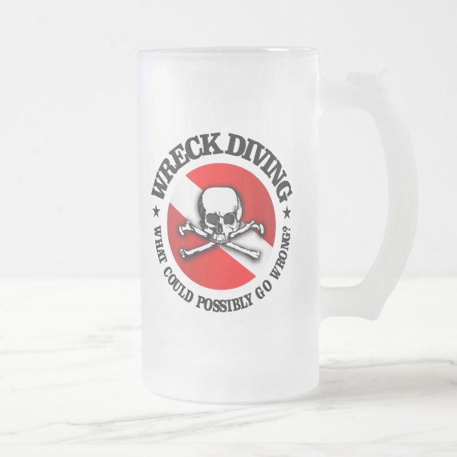Wreck Diving (Skull) Frosted Glass Beer Mug (Right)