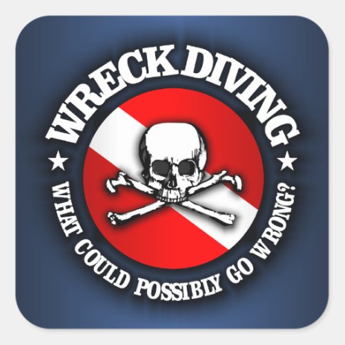 Wreck Diving Skull Square Sticker