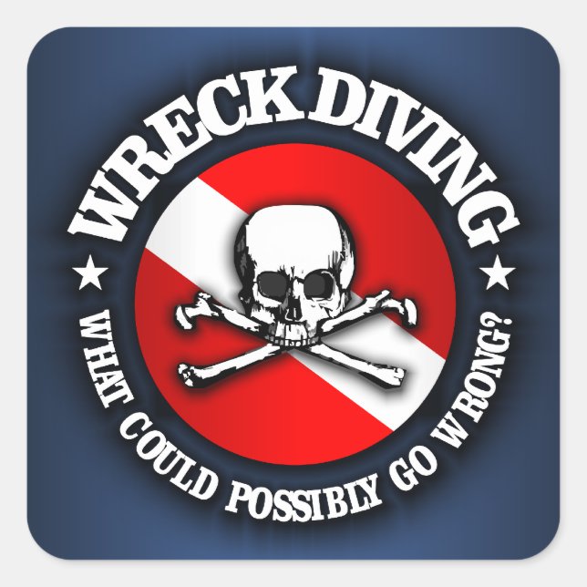 Wreck Diving (Skull) Square Sticker (Front)