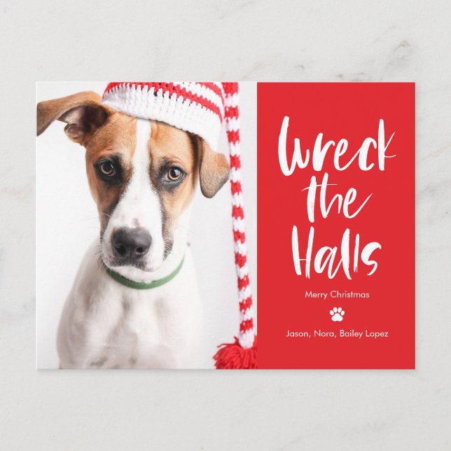 Wreck The Halls Editable Color Holiday Postcard (Front)