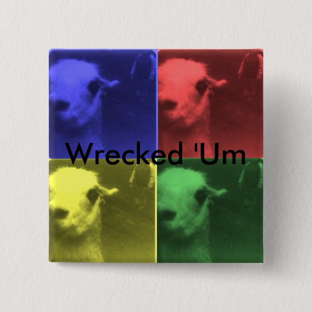Wrecked 'Um 4 Color Llama Square Button (Front)