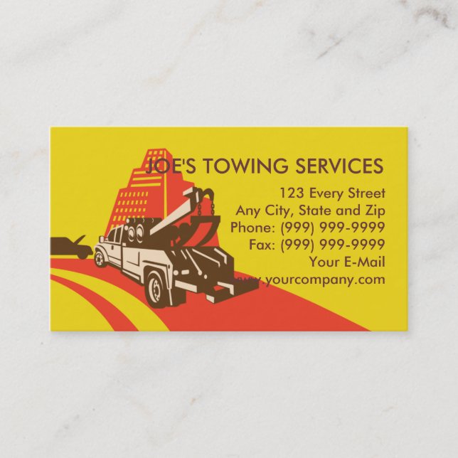 Wrecker tow truck car breakdown business card (Front)