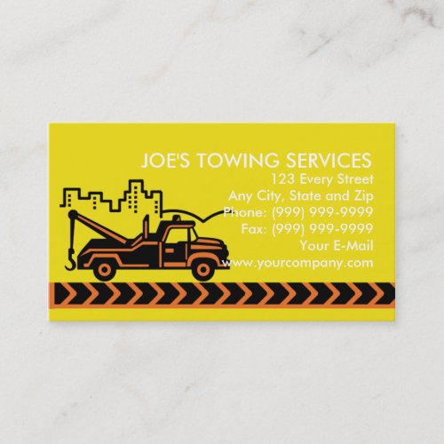 Wrecker tow truck  with building business cards