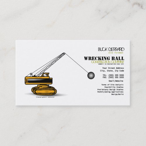 Wrecking Ball Construction Business Card