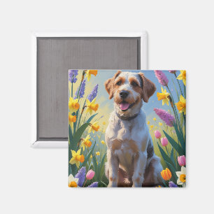 Wrehaired Pointing Griffon Spring Flowers Painting Magnet
