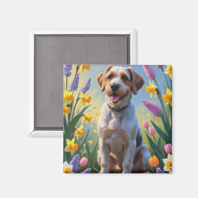 Wrehaired Pointing Griffon Spring Flowers Painting Magnet (Front/Back)
