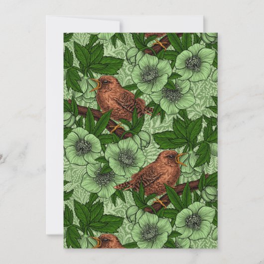 Wren and hellebore, light green (Front)