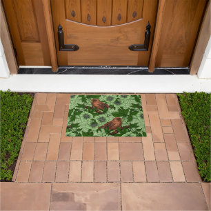 Wren and hellebore, light green doormat