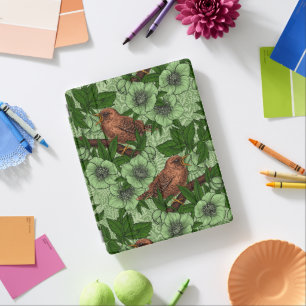 Wren and hellebore, light green iPad smart cover