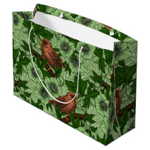 Wren and hellebore, light green large gift bag