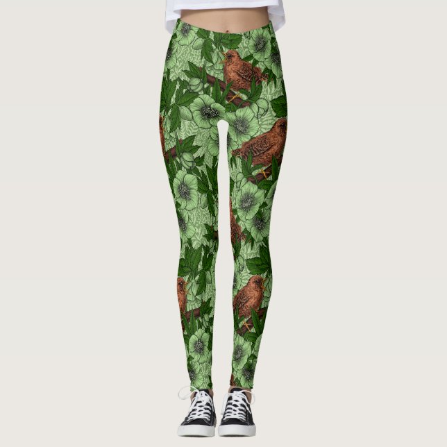 Wren and hellebore, light green leggings (Front)