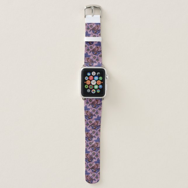 Wren and hellebore, pink and violet apple watch band (Front)