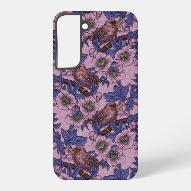 Wren and hellebore, pink and violet samsung galaxy case (Back)