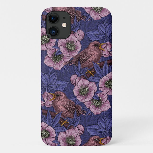 Wren and hellebore, violet and pink Case-Mate iPhone case (Back)