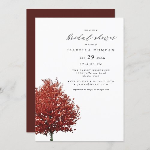 Wren _ Autumn Watercolor Red Maple Tree Bridal Invitation