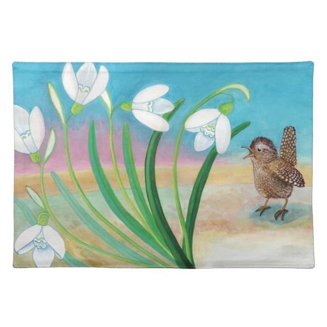 Wren Bird and Snowdrops   Cloth Placemat (Front)