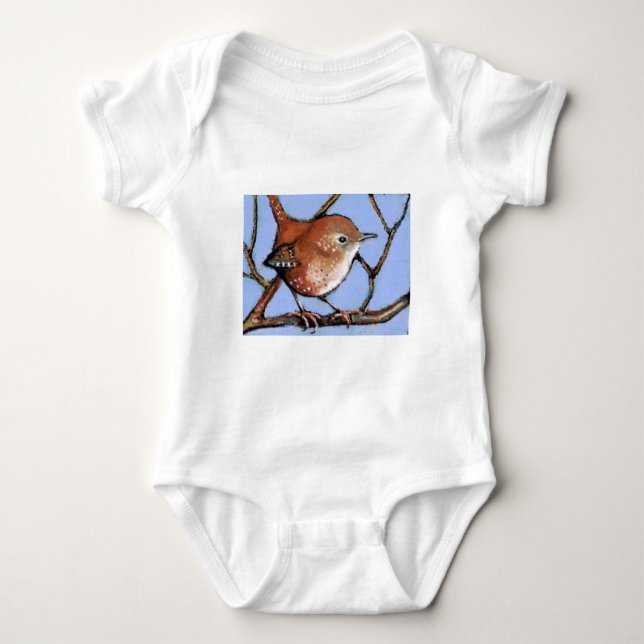 WREN, BIRD, in Oil Pastel Baby Bodysuit (Front)