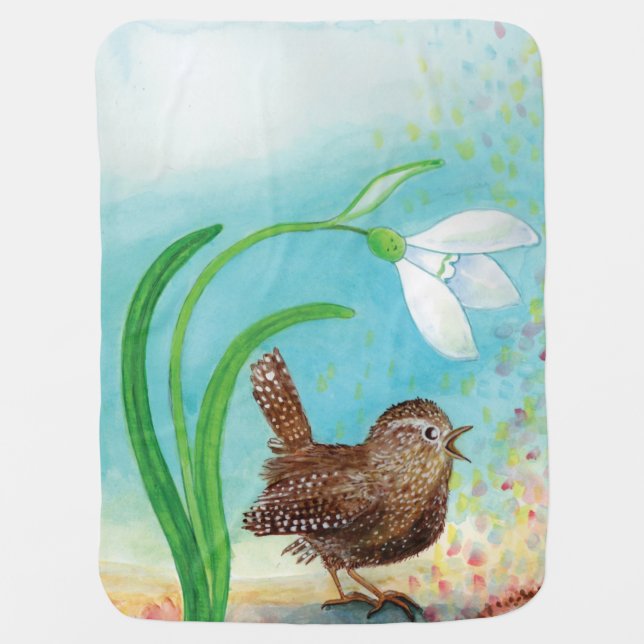 Wren Bird Sing at Dawn In the Spring  Baby Blanket (Front)