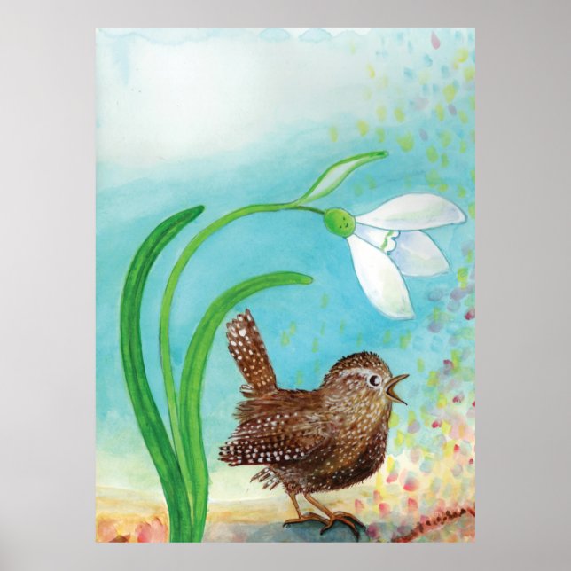 Wren Bird Sing at Dawn In the Spring Poster (Front)
