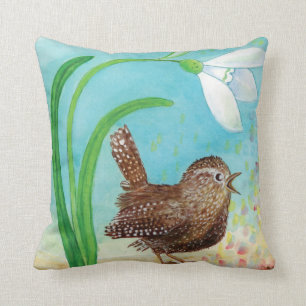 Wren Bird Sing at Dawn In the Spring Throw Pillow