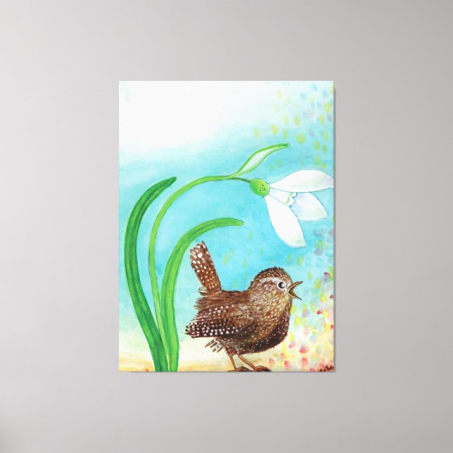 Wren Bird Singing Canvas Print (Front)