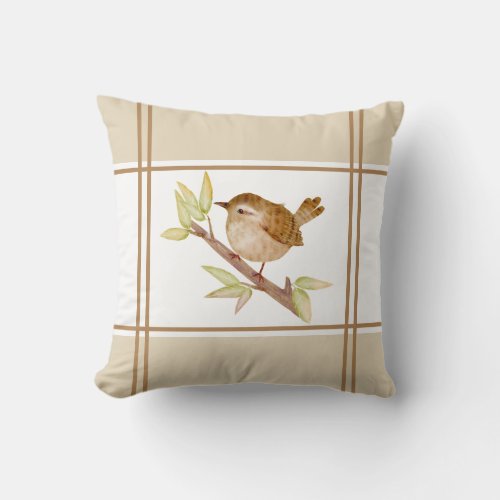 Wren Bird Throw Pillow