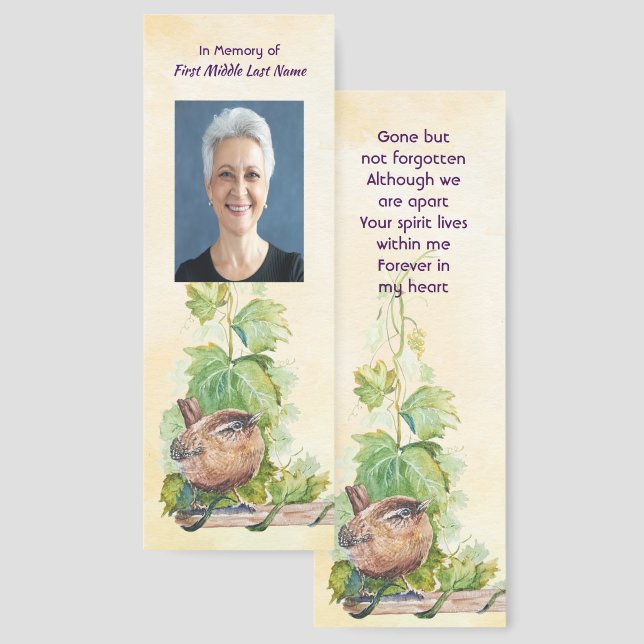  Wren Bird Vineyard Memorial Keepsake Bookmarks (Front & Back)