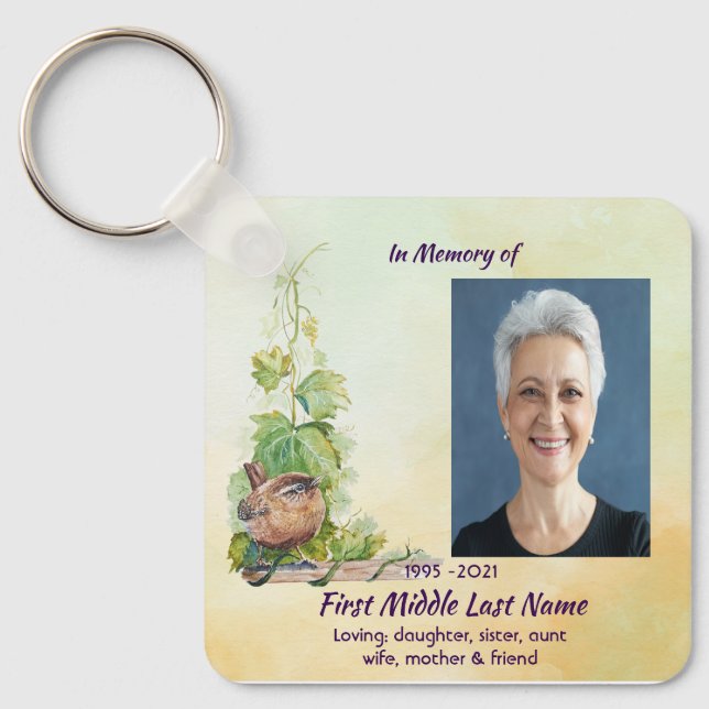  Wren Bird Vineyard Memorial Keepsake Keychain (Front)