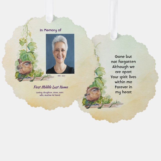  Wren Bird Vineyard Memorial Keepsake Ornament Card (Front/Back)