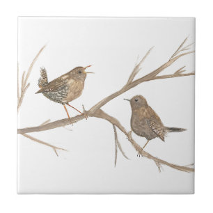 Wren Bird Wildlife Watercolor Art Cute Ceramic Tile