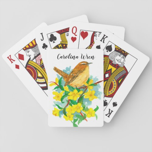 Wren Bird Yellow Jessamine Flowers  Playing Cards