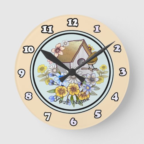Wren Birdhouse custom name clock