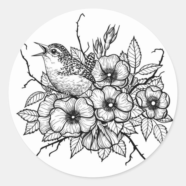 Wren bouquet classic round sticker (Front)